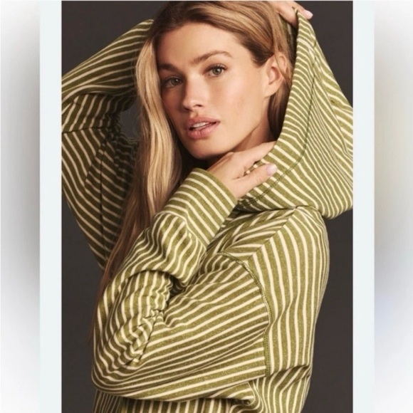 Anthropologie Pilcro Green Wharfside Striped Hoodie Women’s Large Boho Chic - Picture 8 of 10